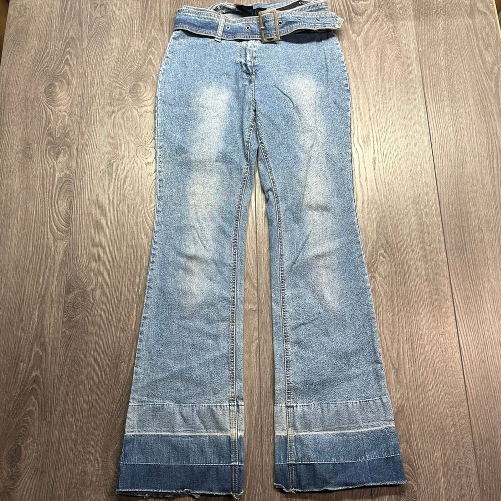 Jonathan G Y2K Flare Jeans Light Wash Belted Released Hem Denim 28 x 30
